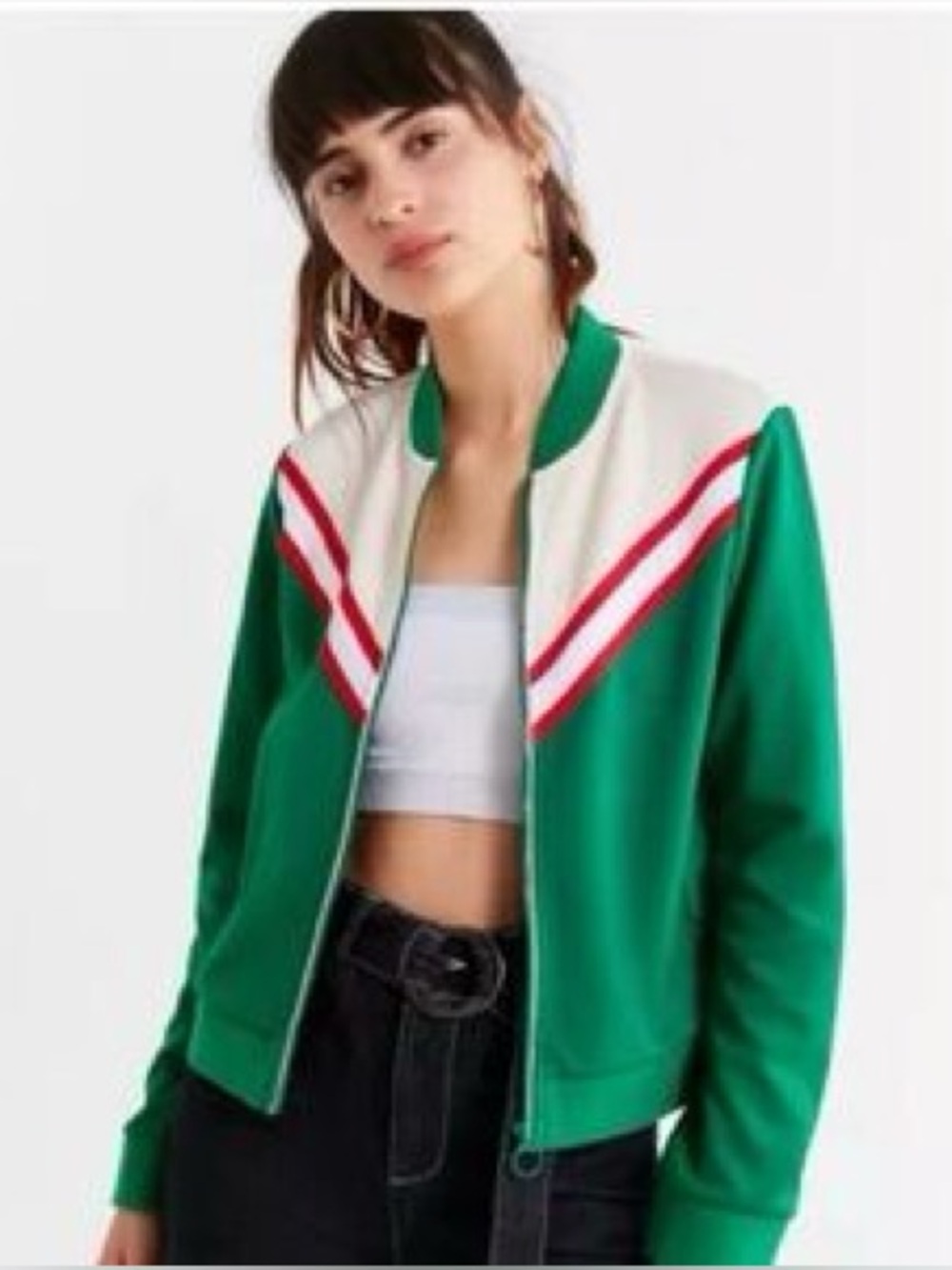 Urban Outfitters Women's Piper Striped Green Track Jacket, Small